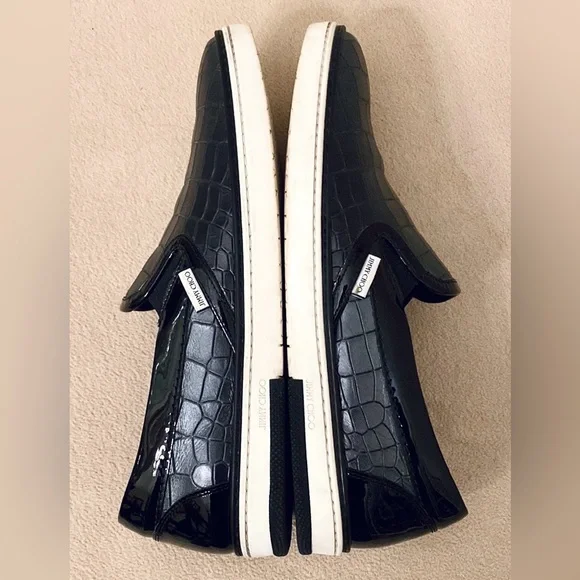 Jimmy Choo Men’s Grove Crocodile Embossed Black leather Slip On Sneaker SZ 43/10